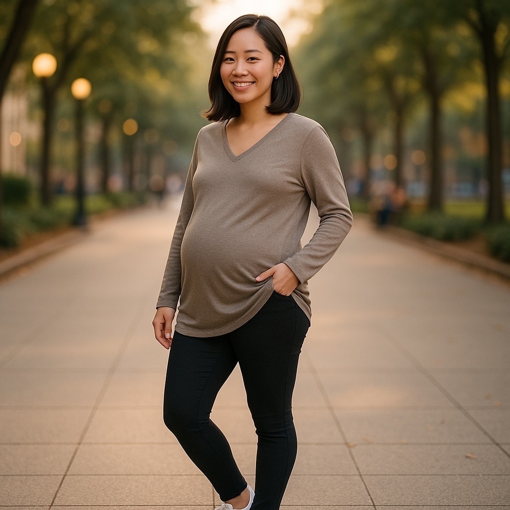 OLD NAVY Maternity size XL V-Neck Long Sleeve knit Top - Tan New with Tags